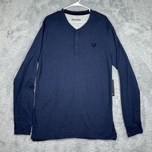 New TRUE RELIGION Blue Henley Long‎ Sleeve Shirt Mens Size 2XL